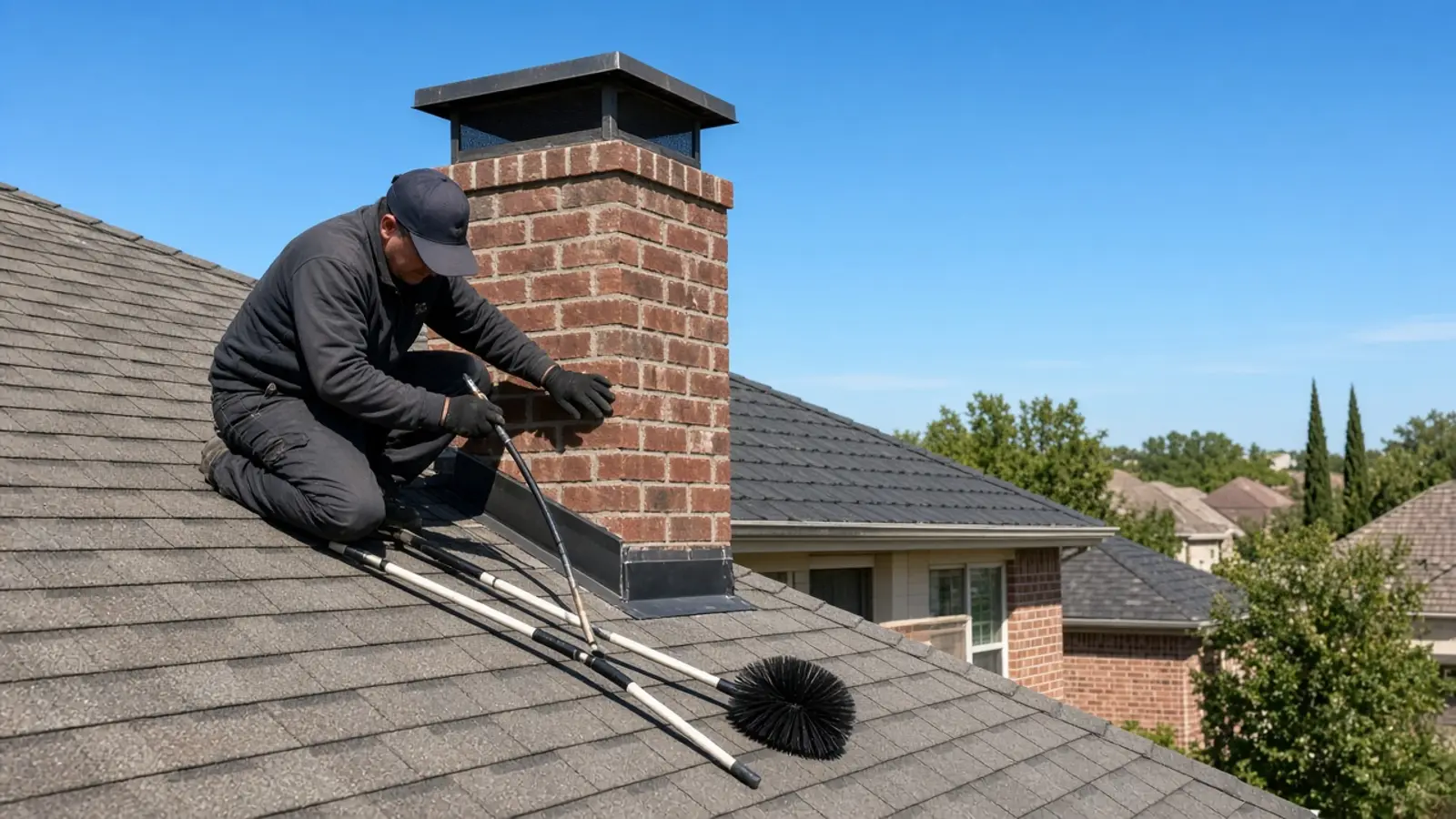 Technician arriving at a Dallas-area home for chimney service (placeholder photo)